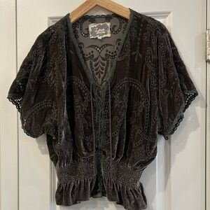 Johnny Was Dark Velvet Embroidered Blouse